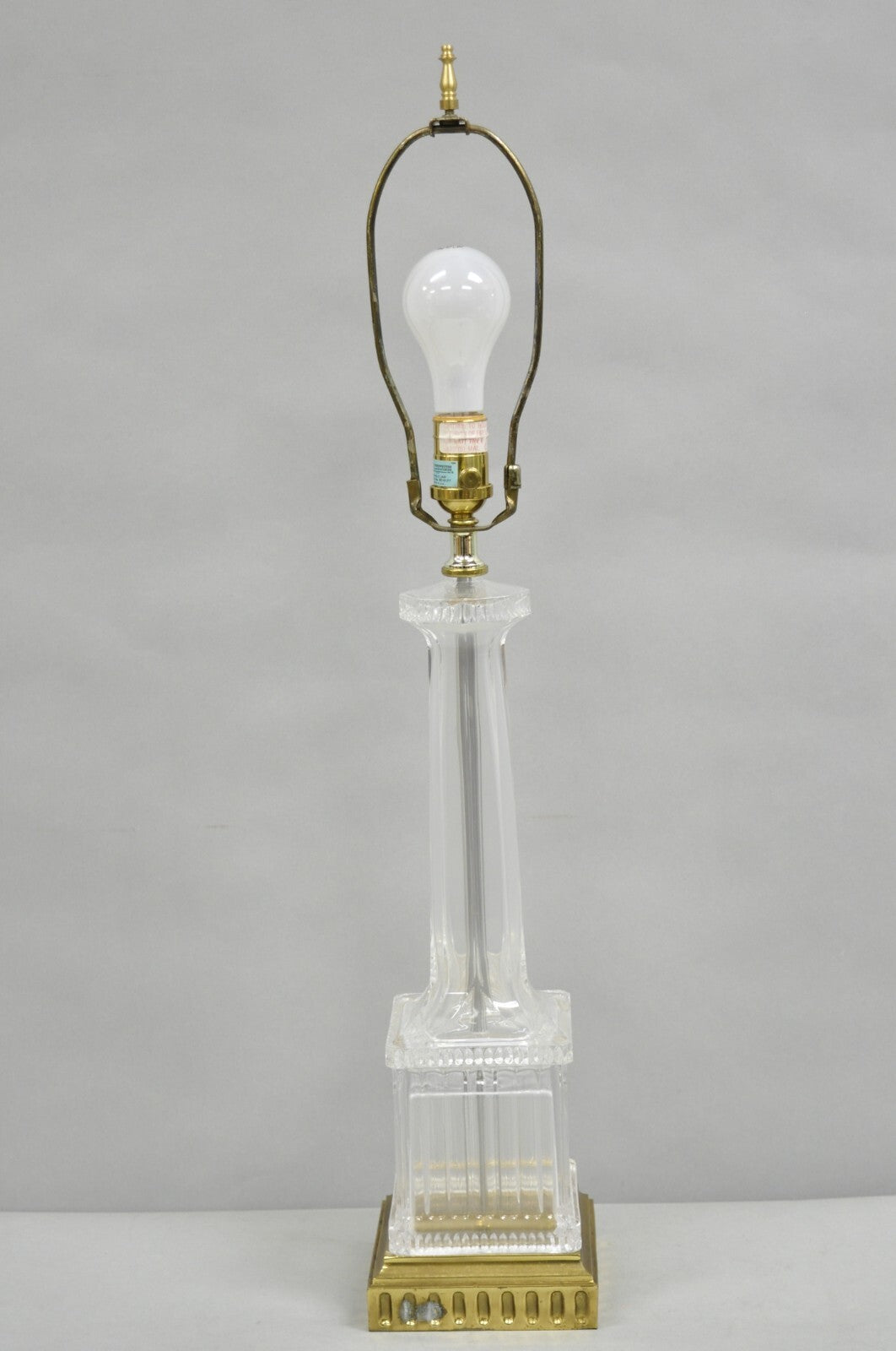 Vintage Ethan Allen Empire Style Glass Column Brass Base Table Lamp