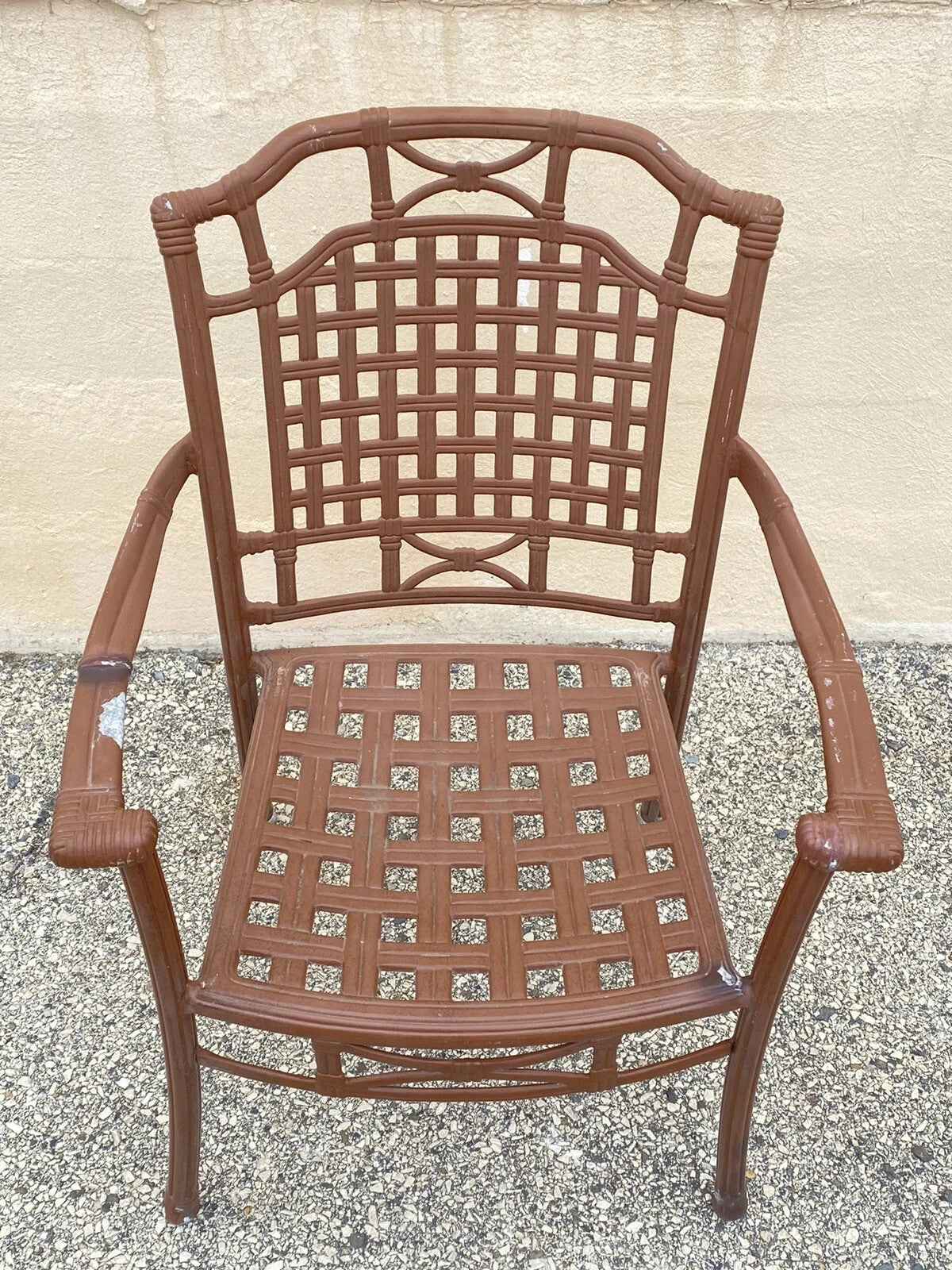 Cast Aluminum Basket Weave Lattice Rattan Metal Patio Outdoor Arm Chair