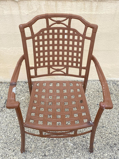 Cast Aluminum Basket Weave Lattice Rattan Metal Patio Outdoor Arm Chair