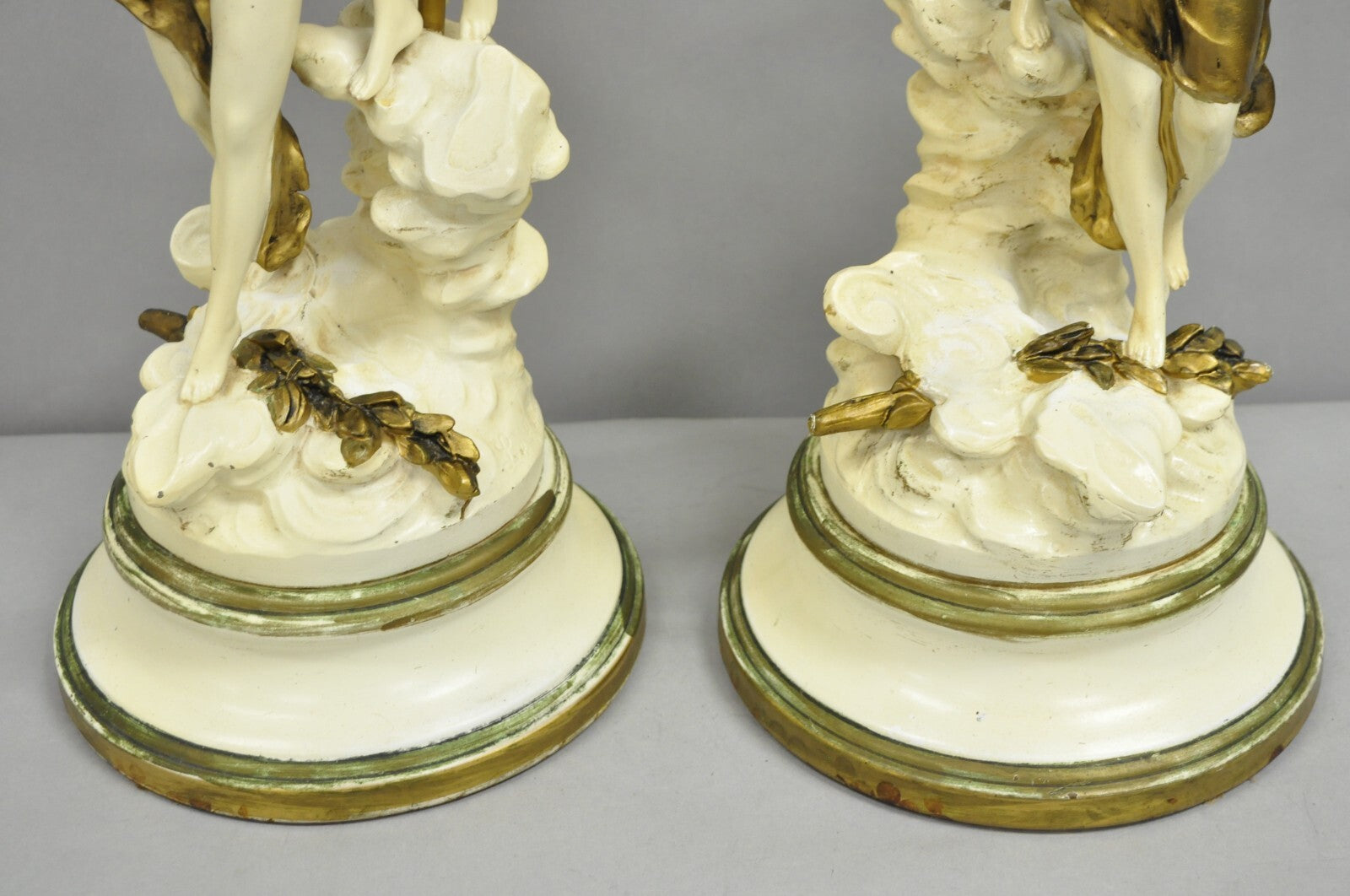 Antique L&F Moreau Spelter Metal Painted Figural Boy and Girl Table Lamp - Pair