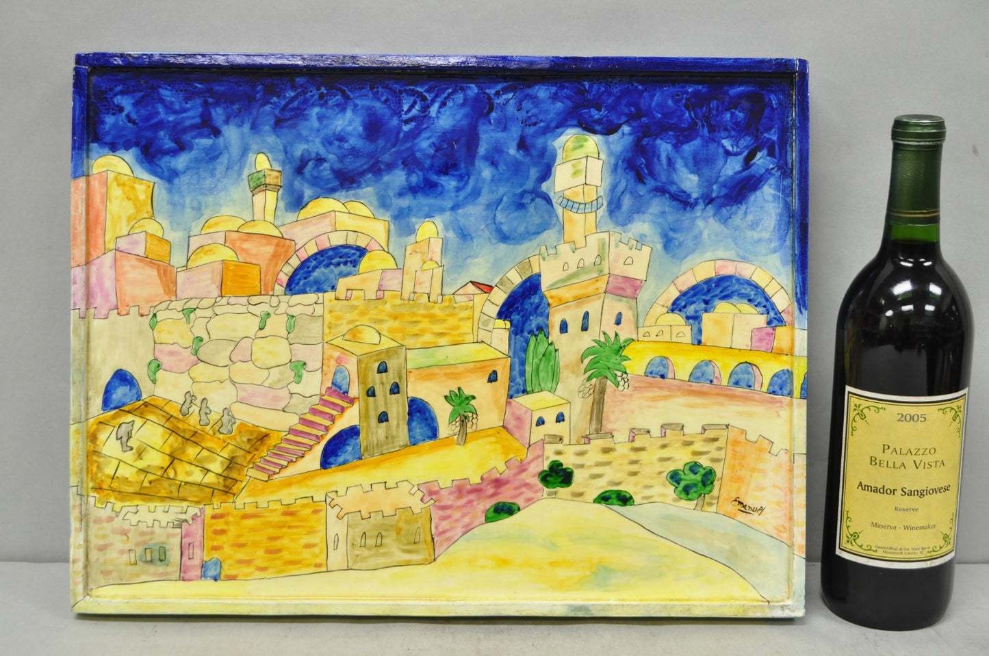 Vintage Yair Emanuel Judaica Hand Painted Wood Challah Board Made in Israel