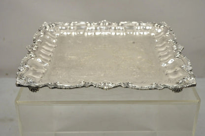 Vintage Chippendale by Wallace Silver Plated 16" Square Bar Platter Tray on Feet