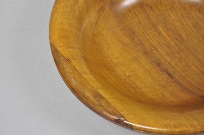 Vintage Mid Century Modern Turn Carved Double Rim Walnut Wooden Salad Fruit Bowl