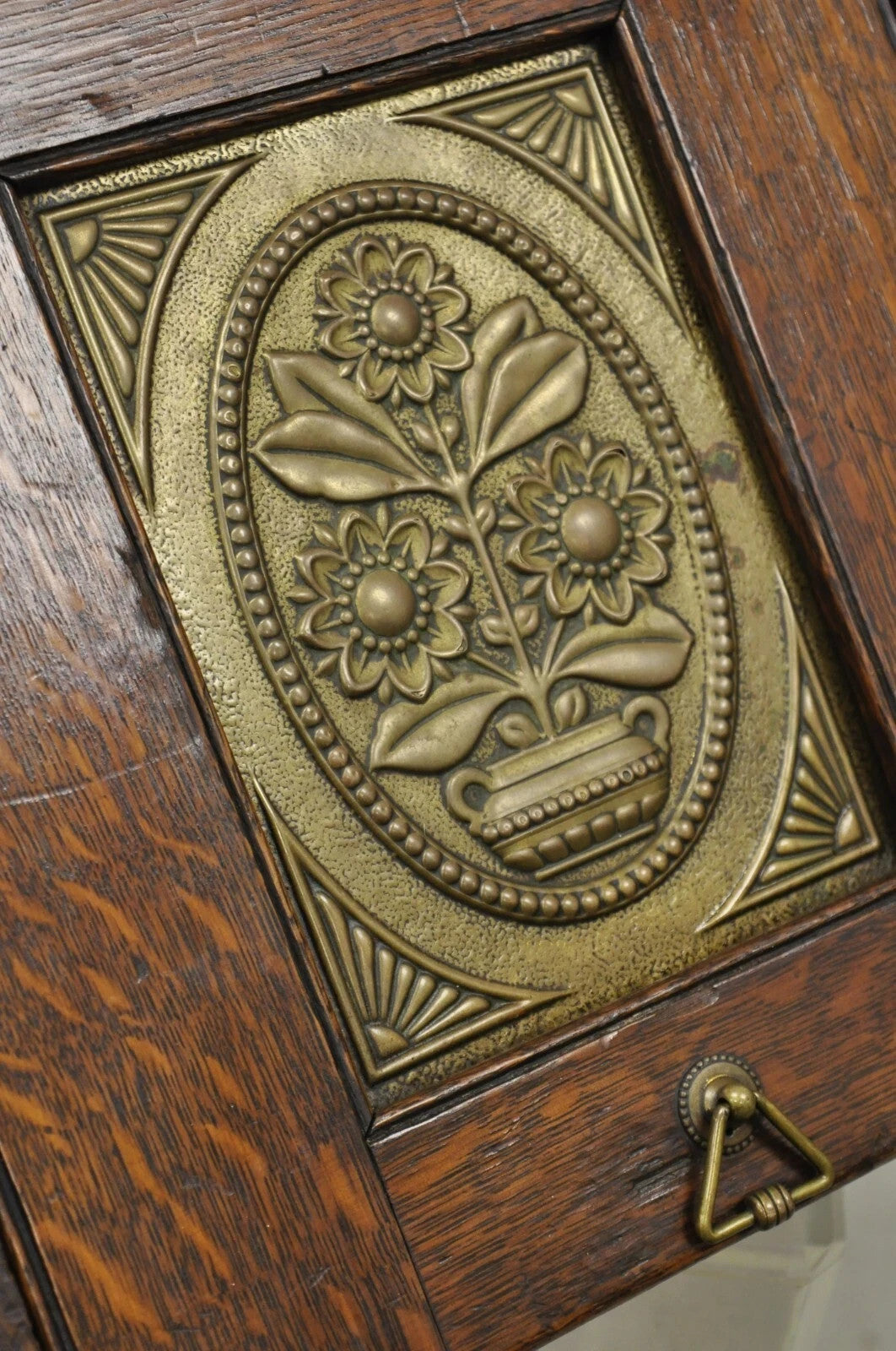 Antique Victorian Oak and Brass Fireplace Coal Scuttle Box Bucket w/ Scoop