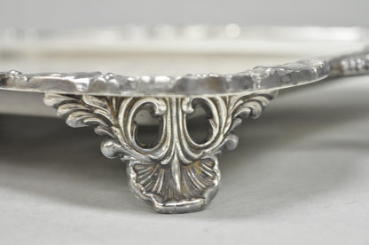 Vintage WM Rogers 290 Silver Plated Twin Handle Footed Bar Serving Platter Tray