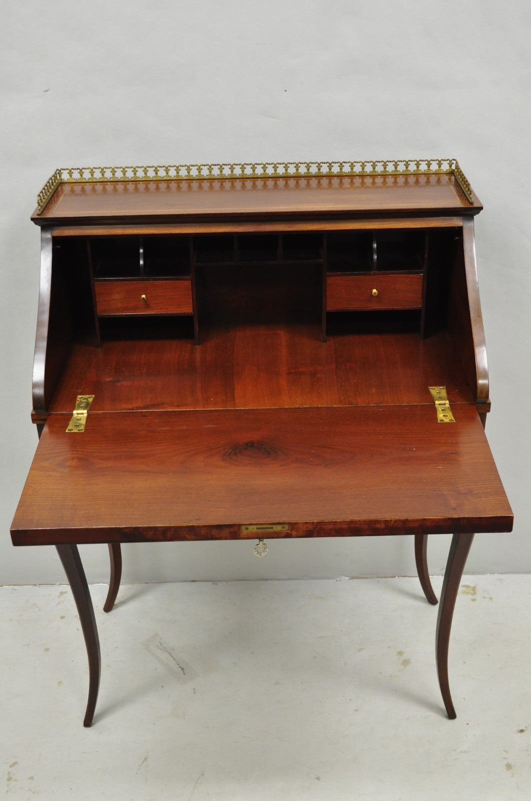 Antique French Louis XV Style Marquetry Inlaid Drop Front Ladies Writing Desk