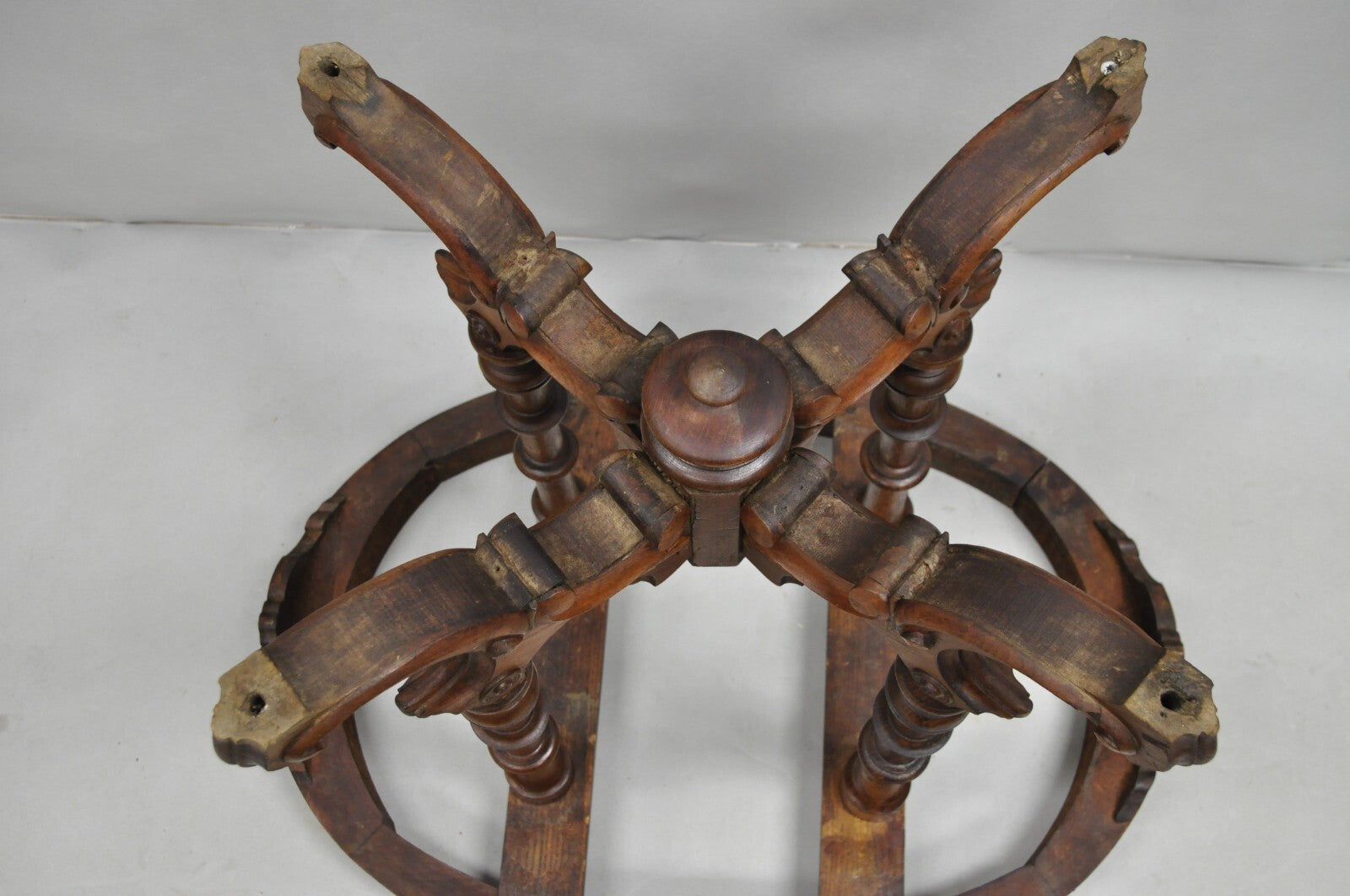 Antique Eastlake Victorian Carved Walnut Pedestal Base Marble Top Parlor Table