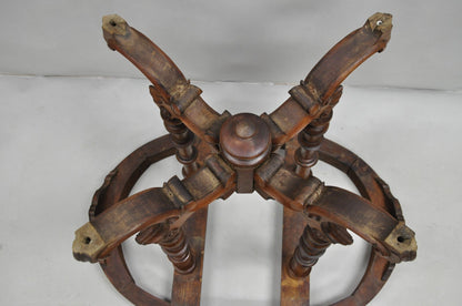 Antique Eastlake Victorian Carved Walnut Pedestal Base Marble Top Parlor Table