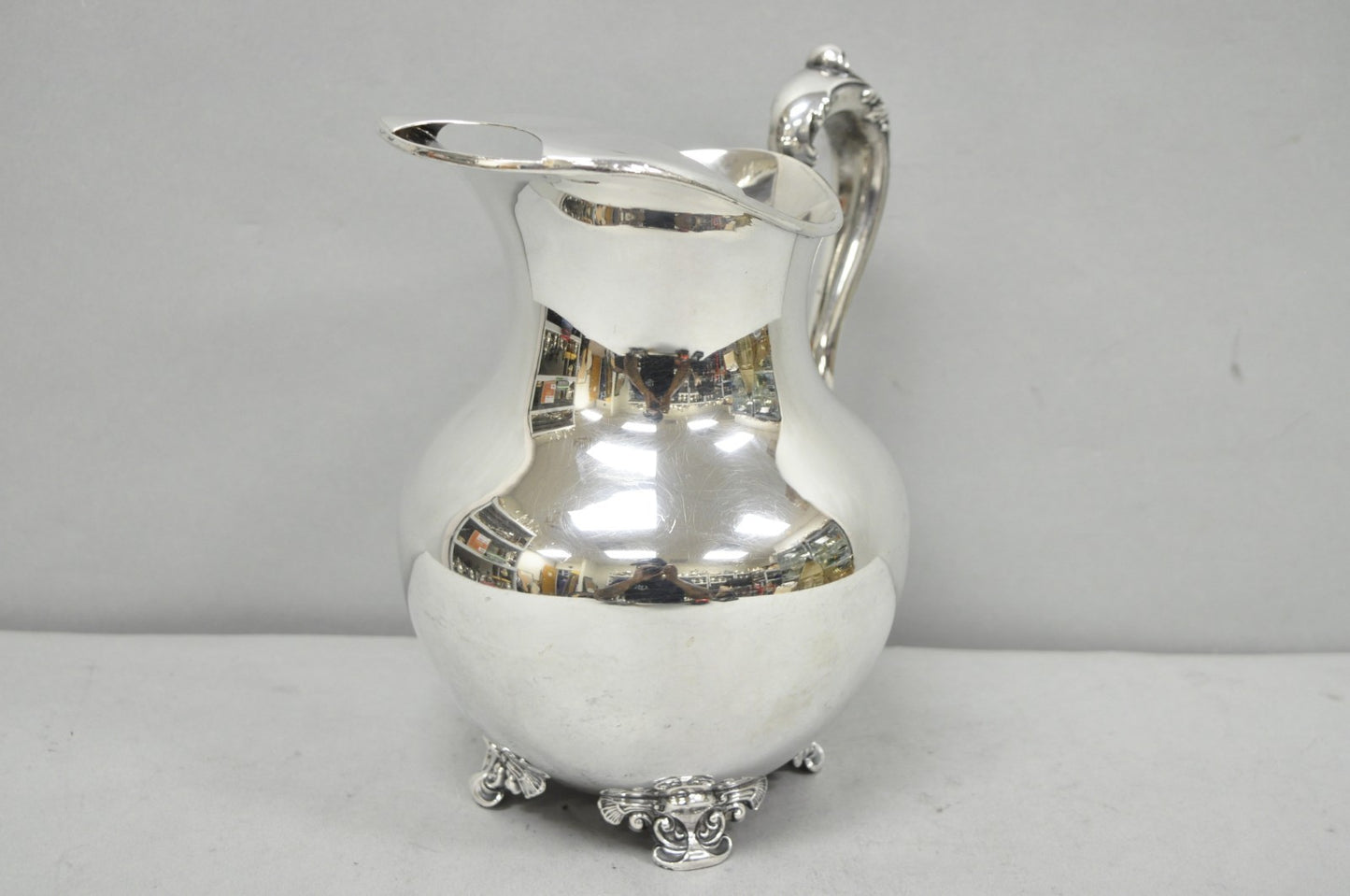 Vintage Poole Victorian Silver Plated Bulbous Footed Water Pitcher w/ Ice Lip