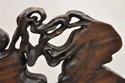 Modern Organic Abstract Carved Teak Wood Large Modernist Table Art Sculpture