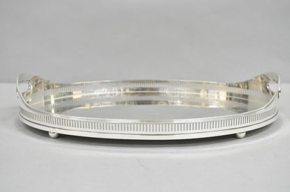 Antique English Sheffield Edwardian Silver Plated Oval 16" Bar Tray w/ Gallery