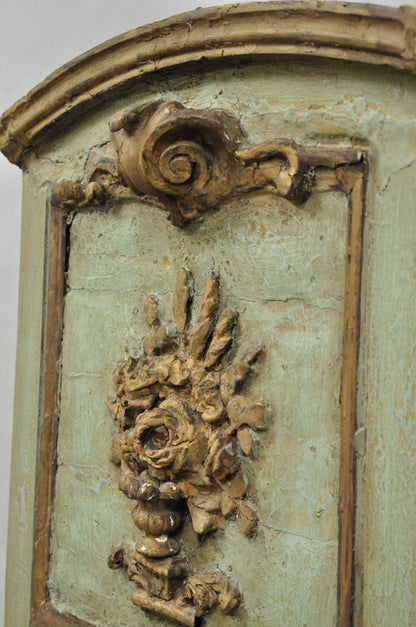 18th C French Louis XV Baroque Style Green Distress Painted Trumeau Wall Mirror