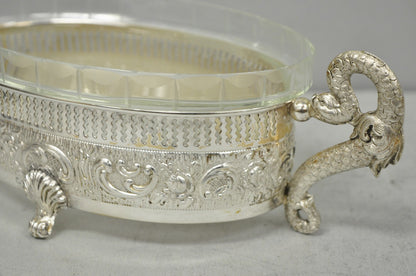 Vintage Italian Regency Silver Plated Dolphin Handle Glass Candy Dish Jardiniere