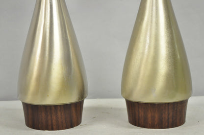 Vintage Mid Century Modern Sculptural Brushed Metal Table Lamps by Laurel - Pair