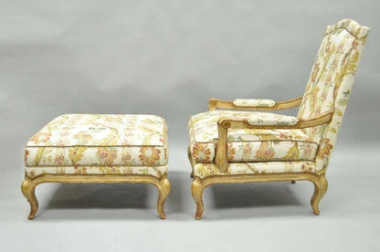 Nancy Corzine French Country Provincial Louis XV Bergere Lounge Chair & Ottoman