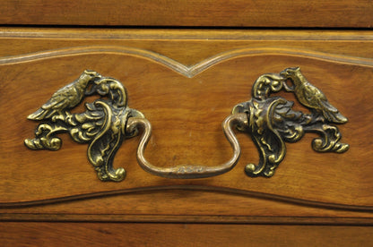 Vintage French Country Provincial Walnut Fruitwood Tall Chest Dresser Cabinet
