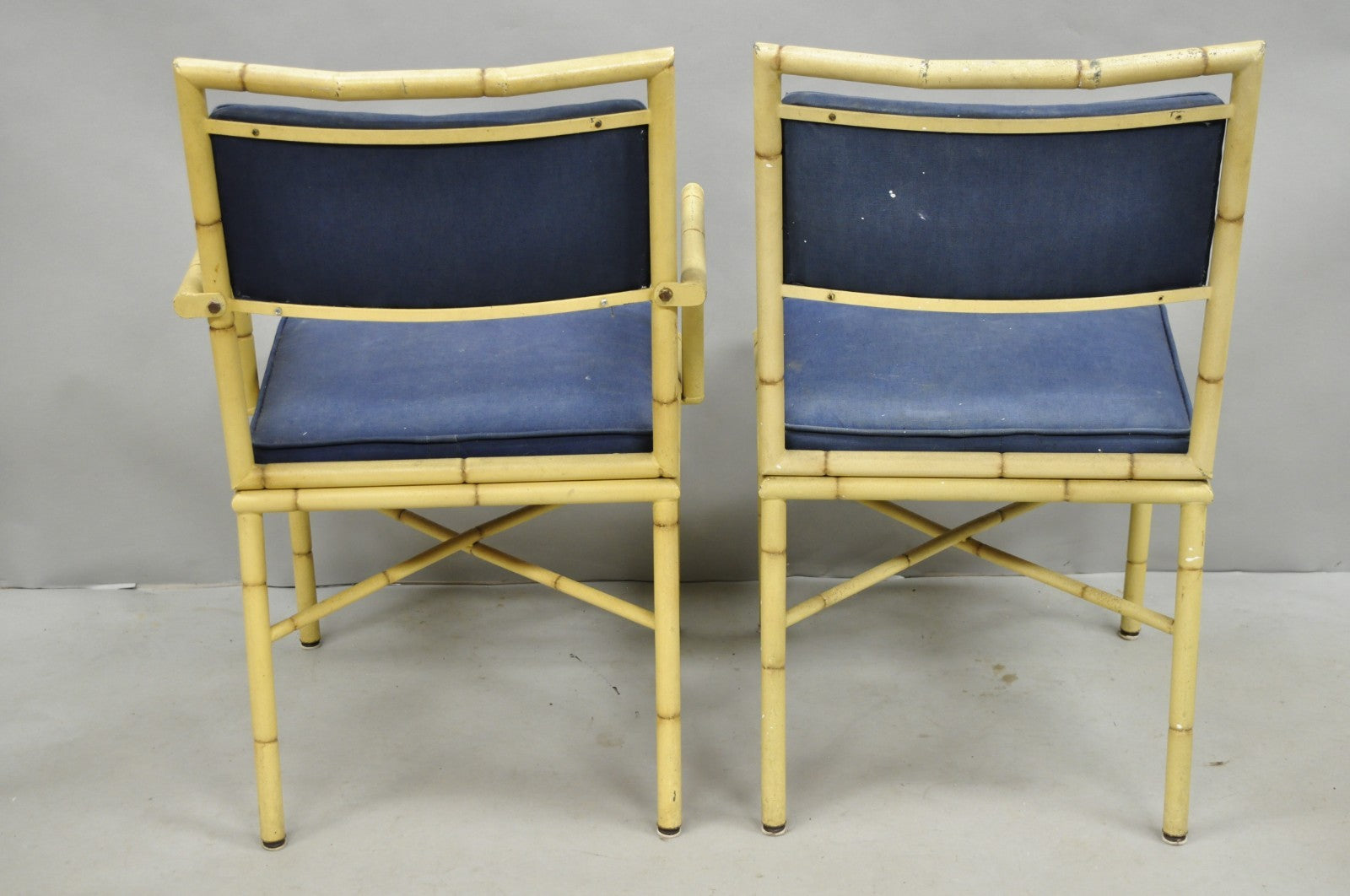 Vintage Chinese Chippendale Metal Cast Aluminum Faux Bamboo Dining Set 7 Pc Set
