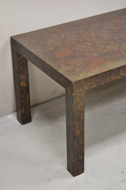 Mid Century Modern Brown Tortoiseshell Lacquer 54" Parsons Bench Coffee Table
