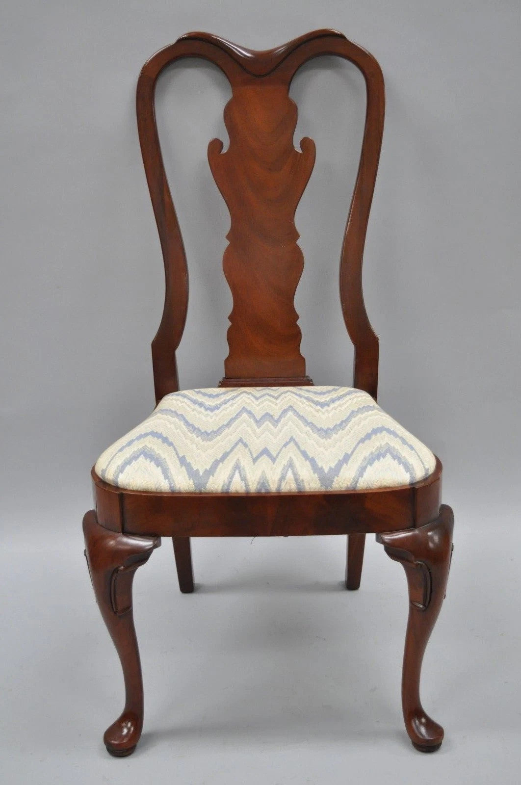 Vintage Queen Anne Style Crotch Mahogany Dining Room Side Chairs - a Pair