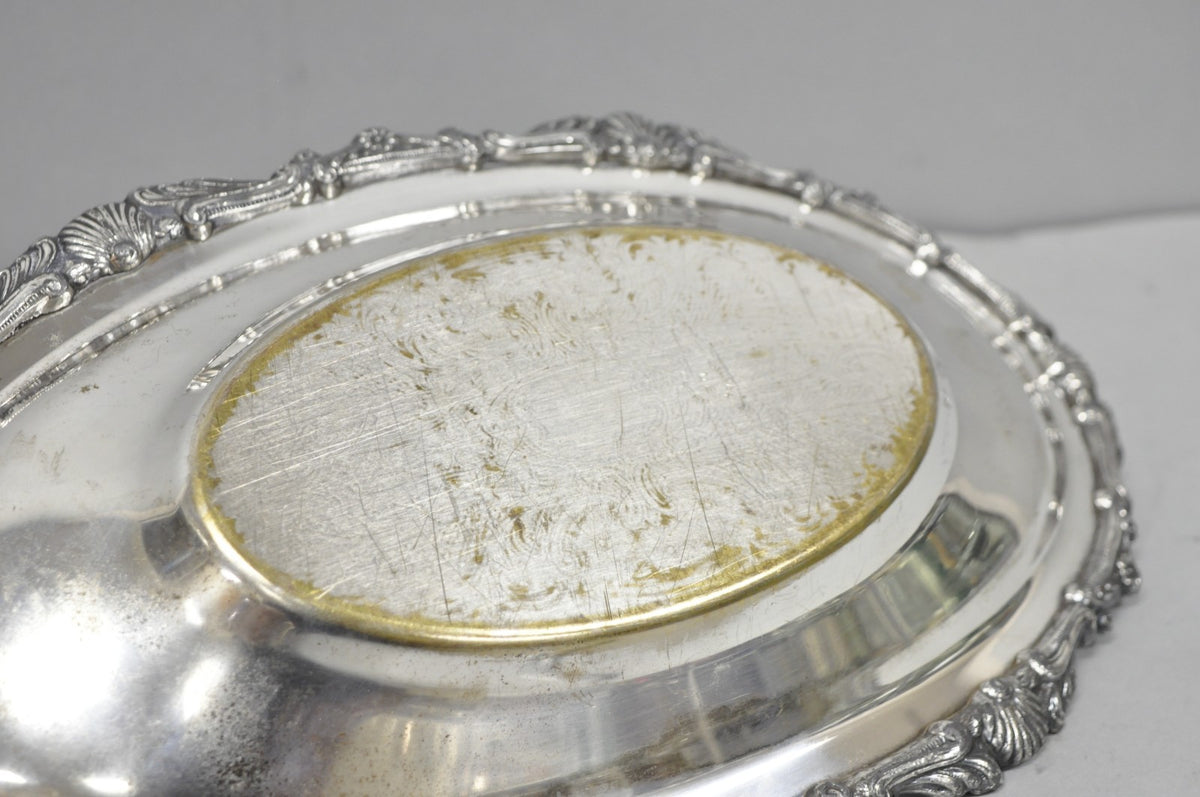 Vintage Victorian Style Silver Plated Oval 13.5" Trinket Serving Dish (D)
