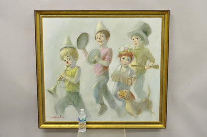 Barry Leighton Jones Large Oil on Canvas Painting Children Clown "The Minstrels"