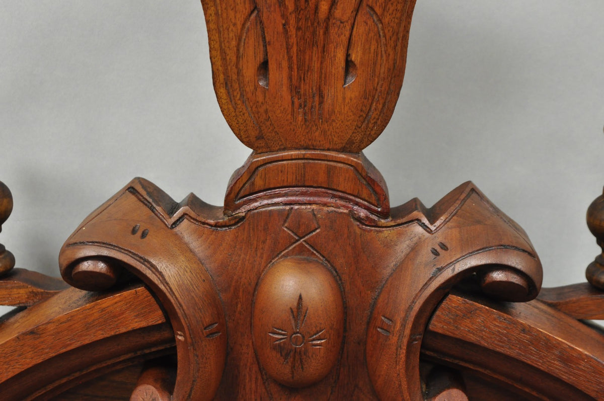 Antique Eastlake Victorian Carved Walnut Oval Mirror Sideboard Backsplash Shelf