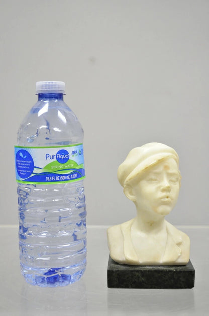 Antique 6" Carved Alabaster Marble Boy Bust Smoking Cigarette Signed "Martin"