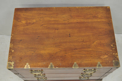 Henredon Pan Asian Chinoiserie Brass Butterfly 3 Drawer Campaign Chest Commode