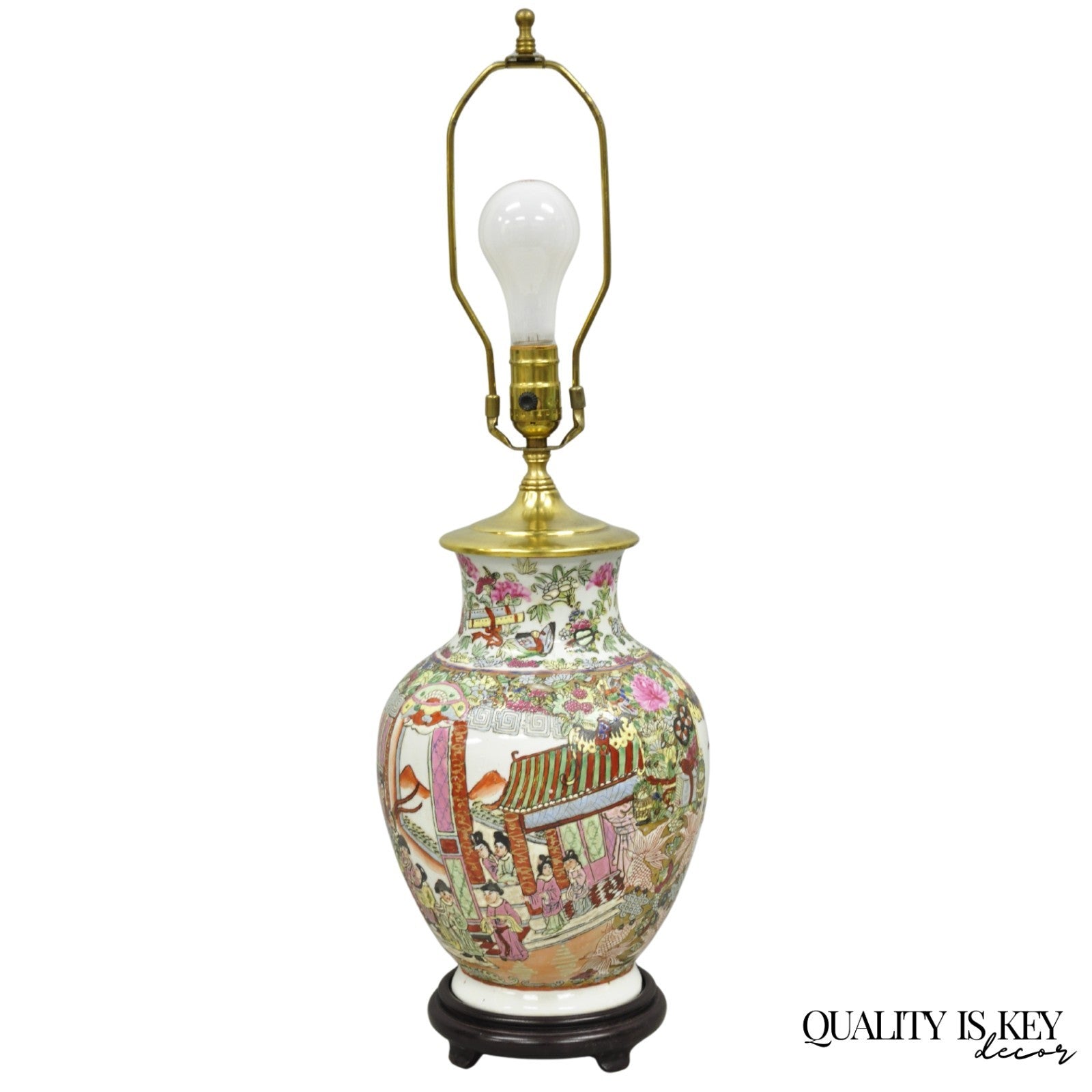 Vintage Oriental Porcelain Chinese Ginger Jar Vase Brass Chinoiserie Table Lamp