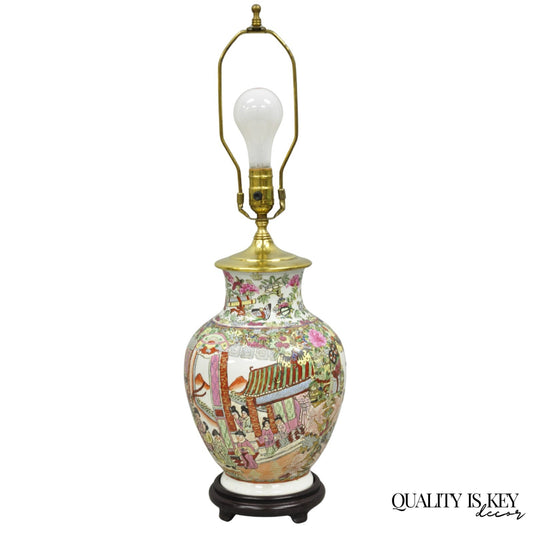 Vintage Oriental Porcelain Chinese Ginger Jar Vase Brass Chinoiserie Table Lamp