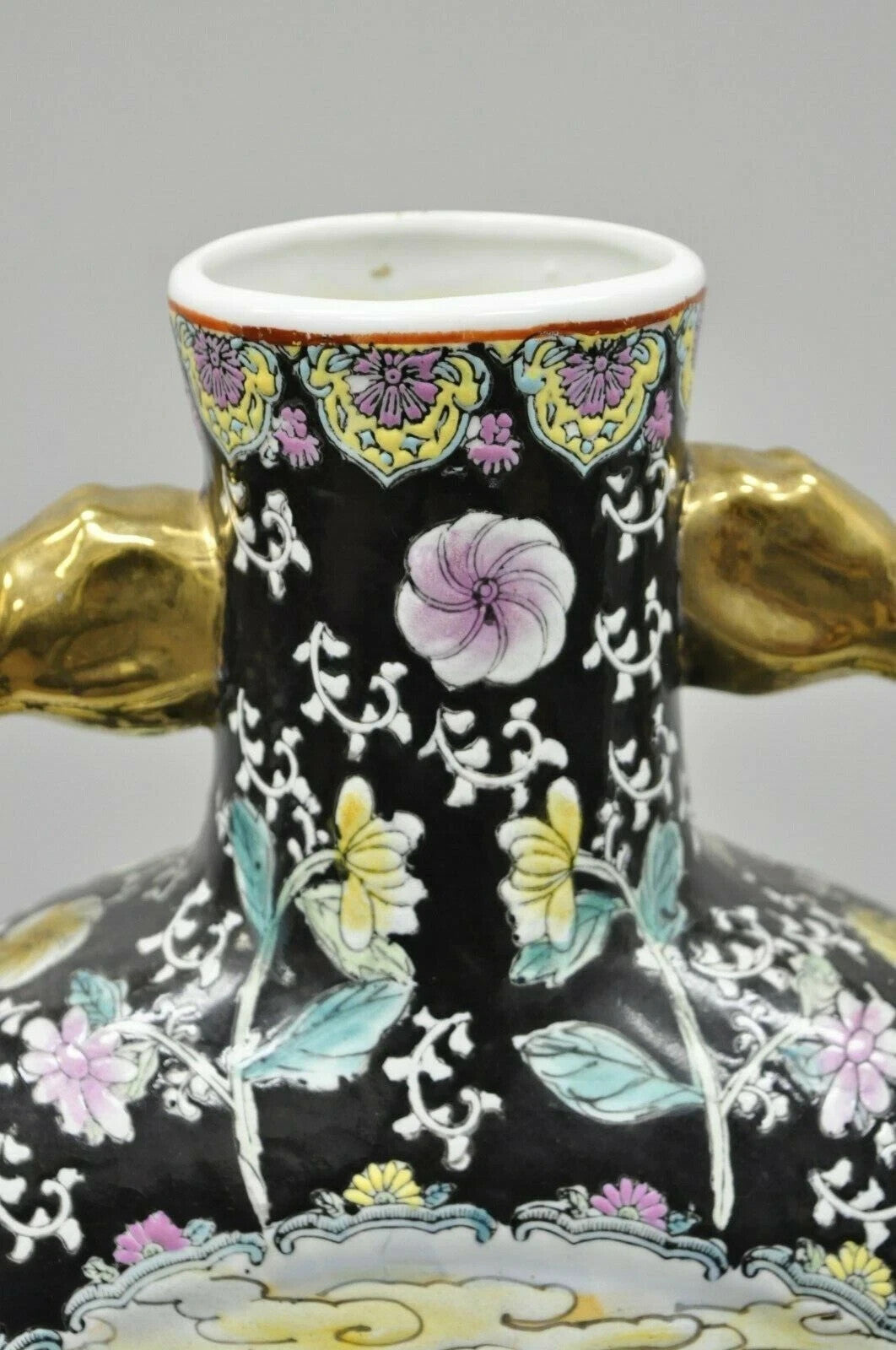 Vintage Chinese Porcelain Double Handle Large 19" Moon Flask Flower Vase