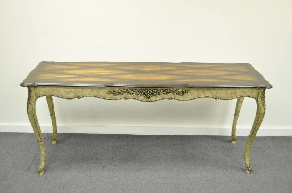 Vintage French Country Louis XV Style Console Hall Table and Pair Stools Benches