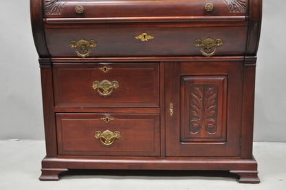 Antique Victorian Mahogany Cylinder Roll Top Bookcase Secretary Desk Cabinet