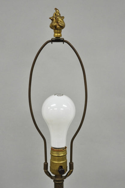 Antique French Renaissance Gothic Figural Brass Candlestick Column Table Lamp