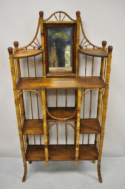 19th C. English Victorian Bamboo Stick and Ball Curio Shelf Display Etagere