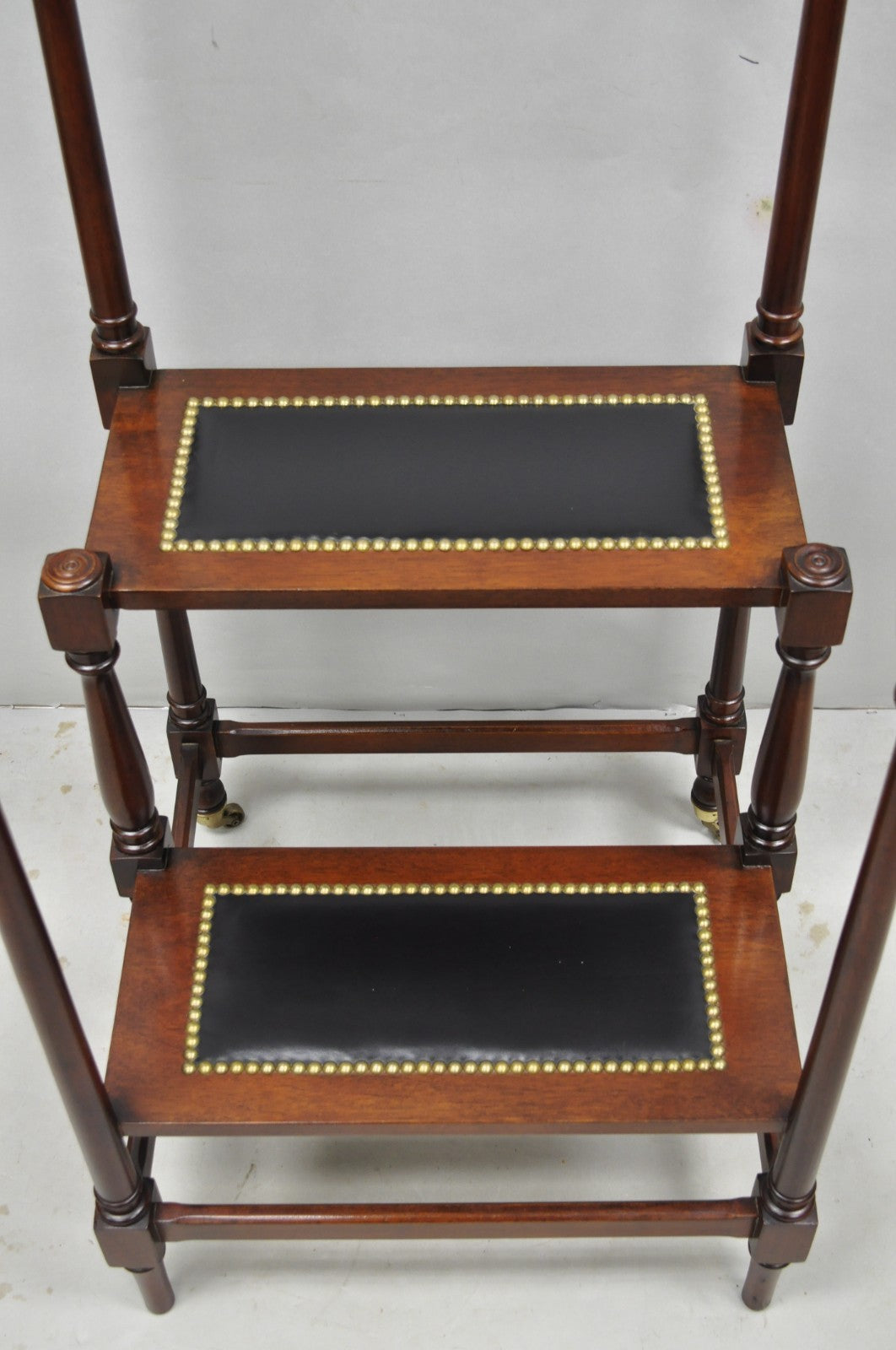 George III Style Mahogany and Black Leather Library Steps by Wellington Hall
