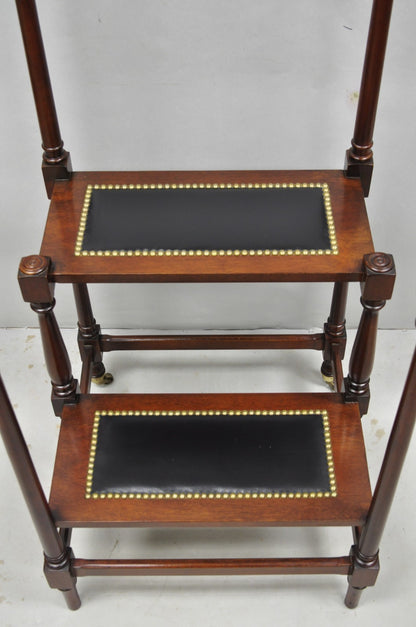 George III Style Mahogany and Black Leather Library Steps by Wellington Hall