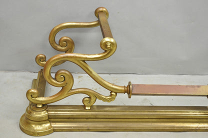 Antique Victorian Art Nouveau Patinated Brass Scrolling 51" Fireplace Fender