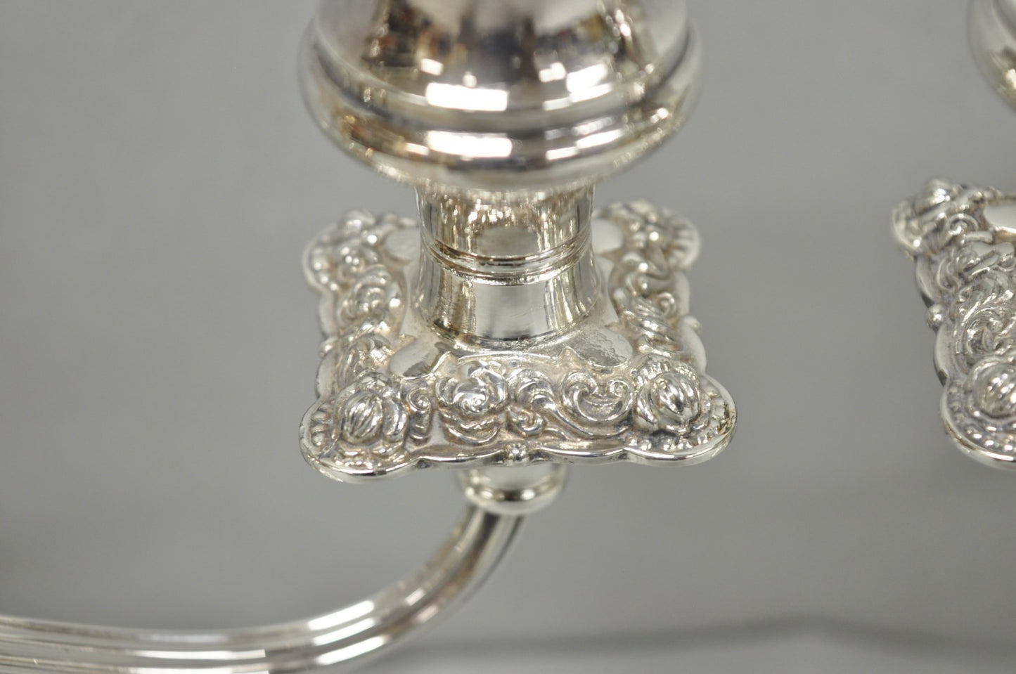 Antique E.G. Webster Victorian Silver Plated Scrolling 3 Arm Candelabra - a Pair