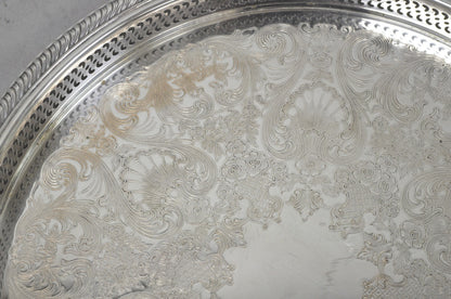 Vintage WM Rogers Round Sllver Plated Raised Gallery Serving Platter Bar Tray