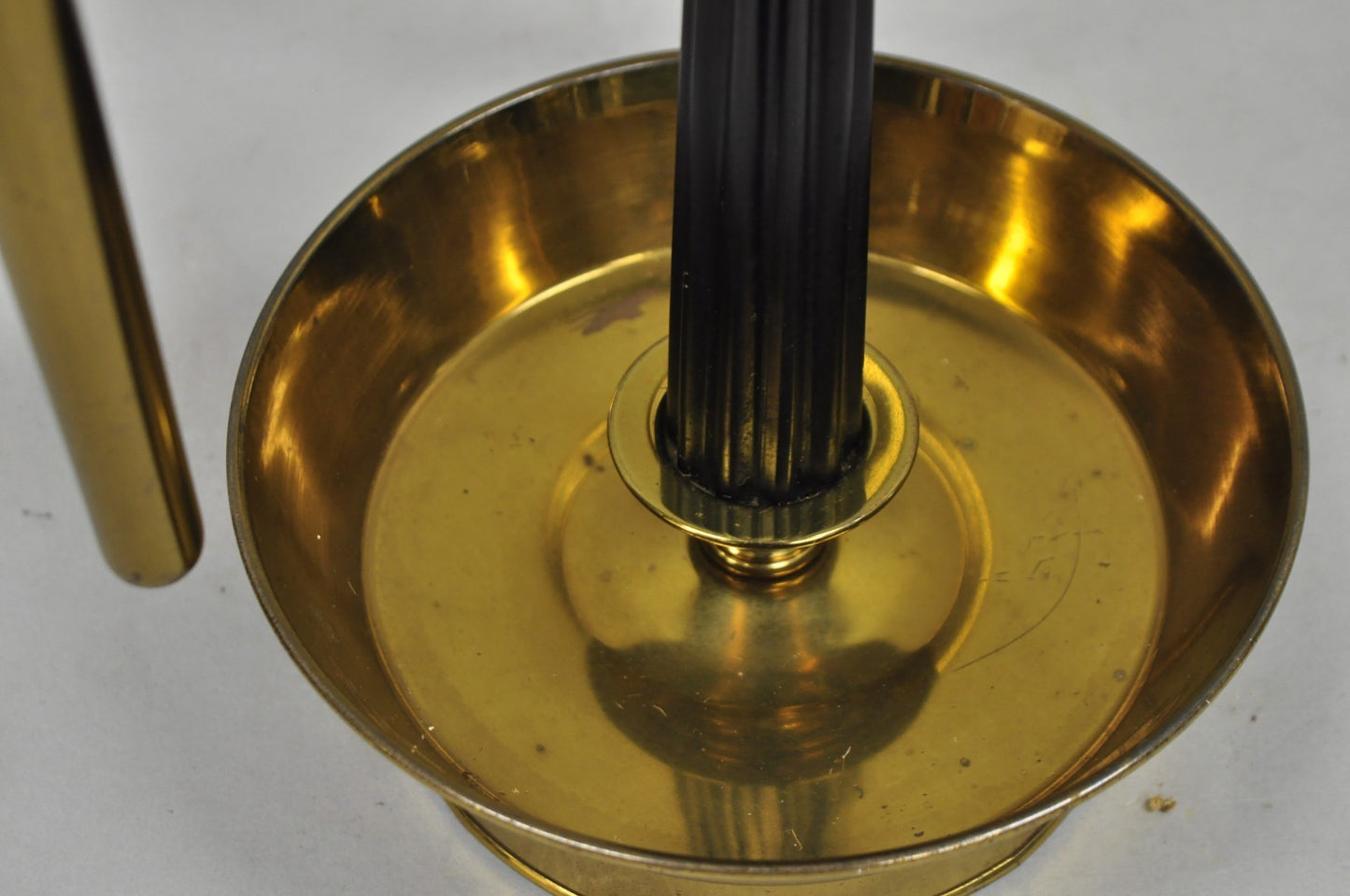 Tommi Parzinger Style Mid Century Modern Tall Brass Hurricane Shade Candelabra
