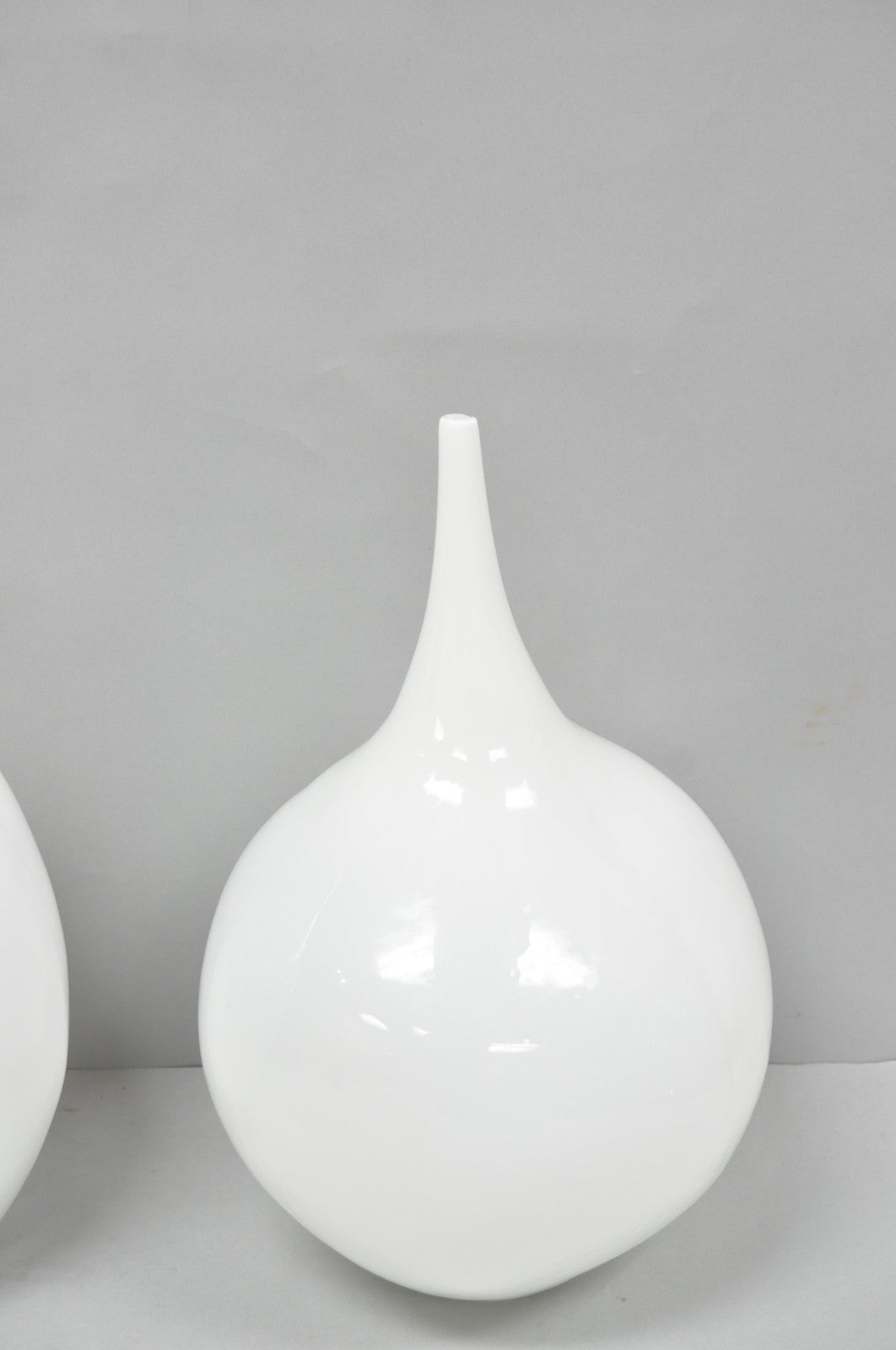 Decorative Modern White Bulbous Art Glass Vessel Vase by Lazy Susan - 2 Pc Set