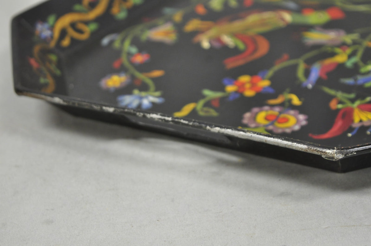 Vintage Lida Bell Clark French Country PA Dutch Hand Painted Toleware Metal Tray