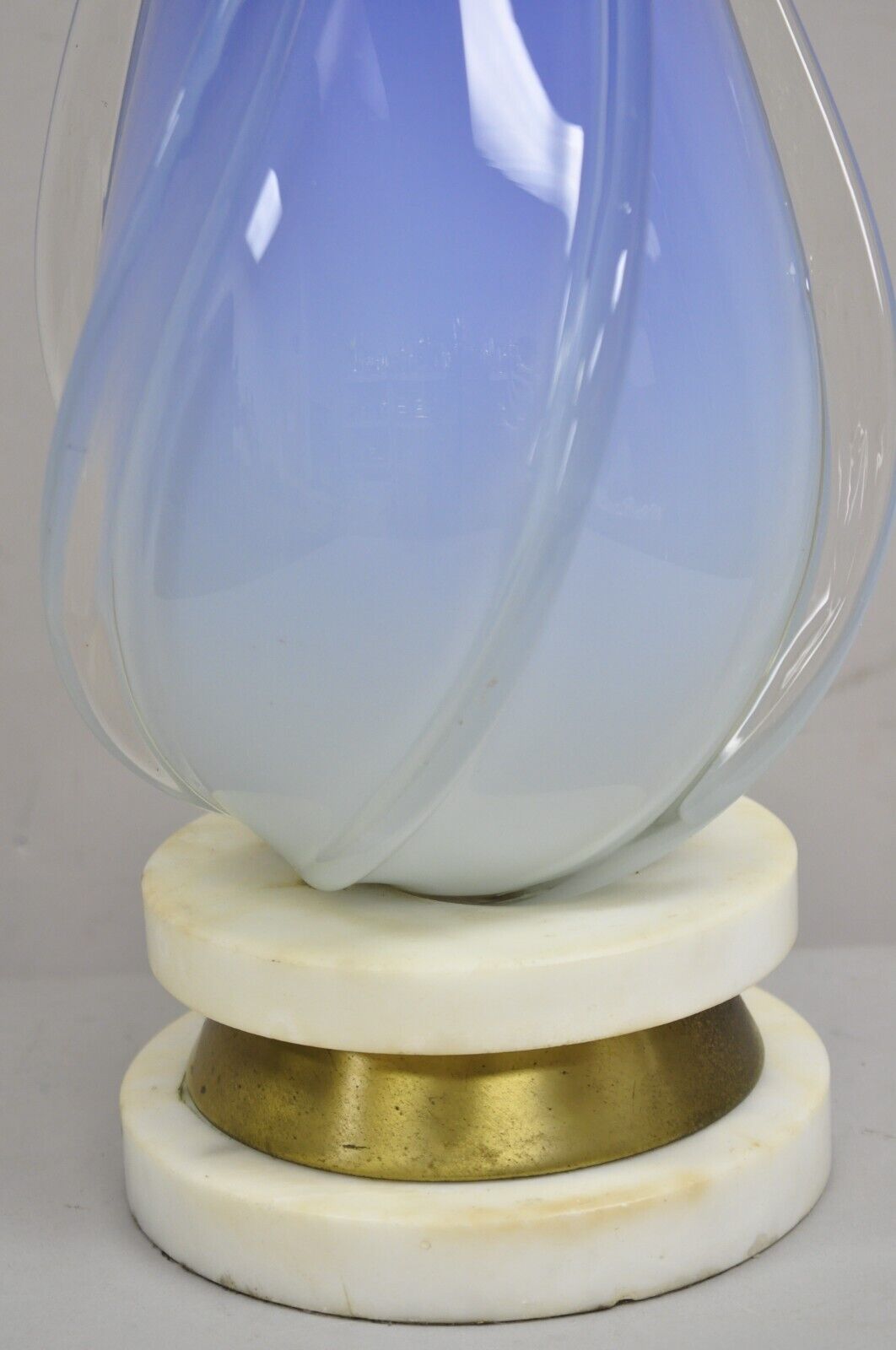 Vintage Murano Swirl Glass Mid Century Italian Modern Gradient Blue Table Lamp