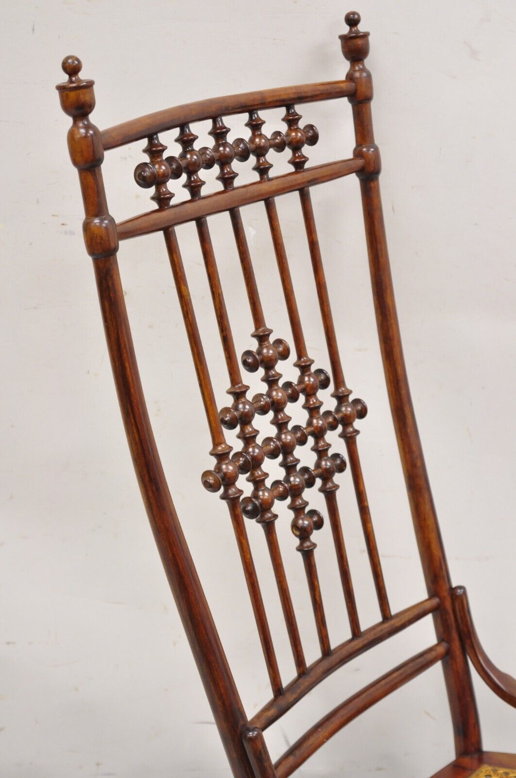 Victorian Aesthetic Movement Chestnut Stick & Ball Spindle Rocker Rocking Chair