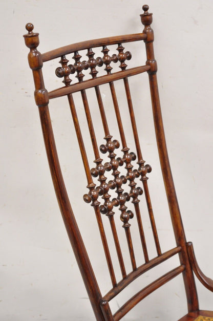 Victorian Aesthetic Movement Chestnut Stick & Ball Spindle Rocker Rocking Chair