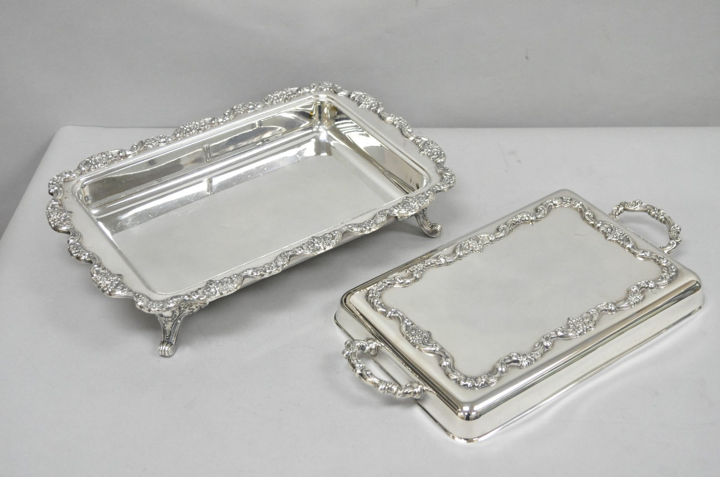 Vintage Poole Silver Plated Footed Covered Vegetable Serving Dish Platter w/ Lid