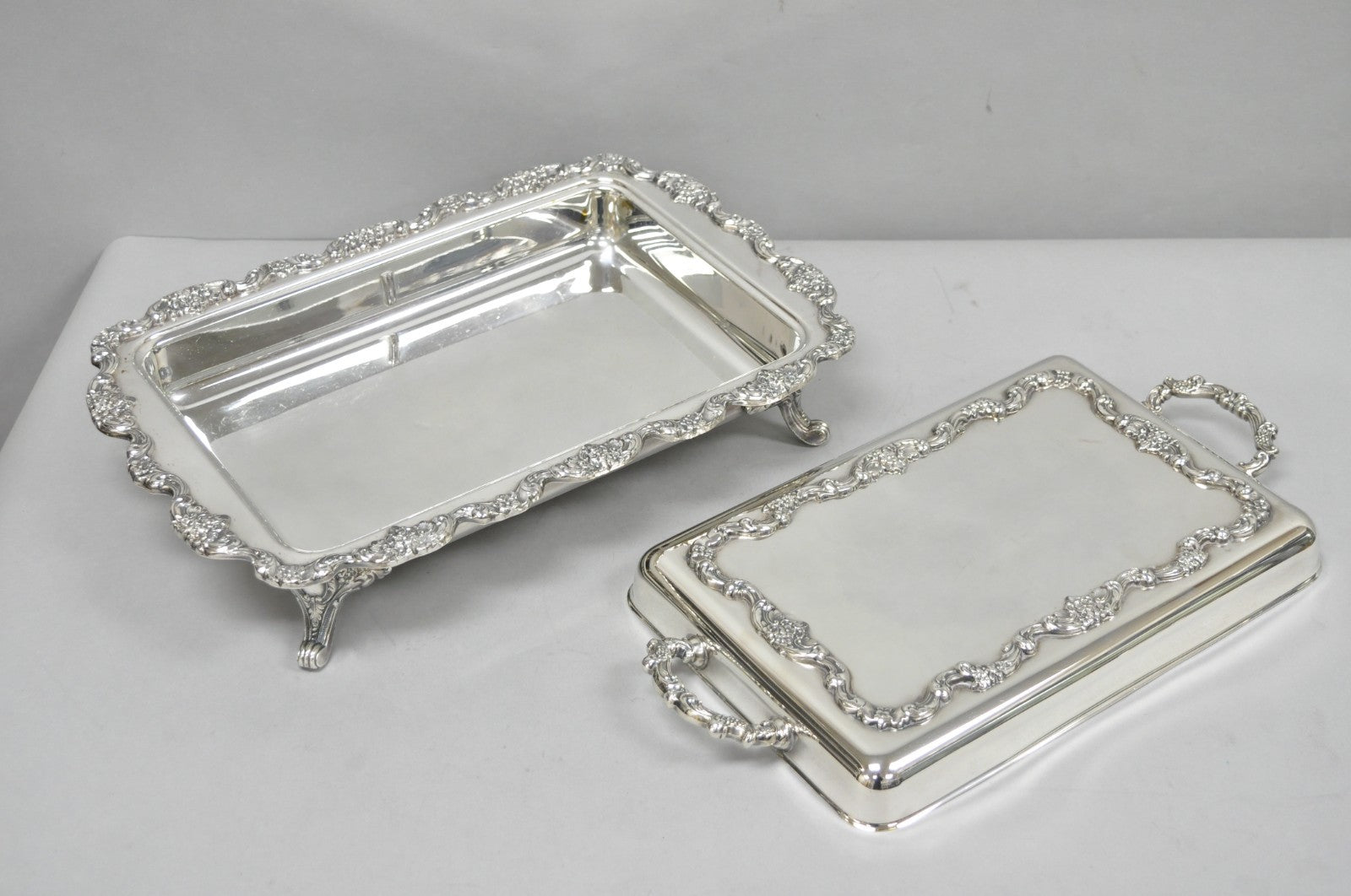 Vintage Poole Silver Plated Footed Covered Vegetable Serving Dish Platter w/ Lid