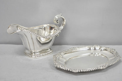 Vintage Gorham Y1130 Y1131 Victorian Silver Plated Gravy Sauce Boat & Underplate