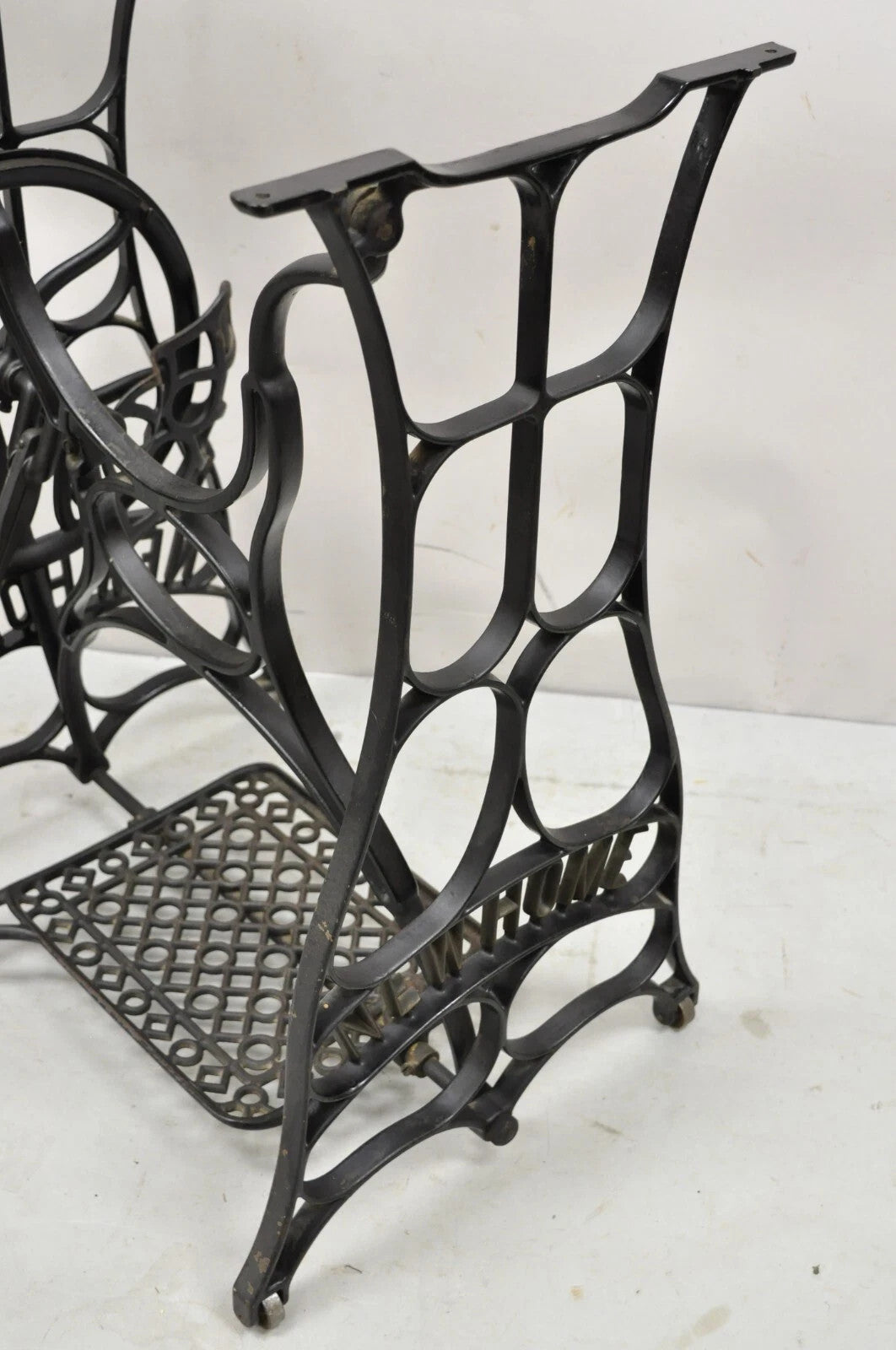 Antique Black Cast Iron Treadle Sewing Machine Table Base by New Home